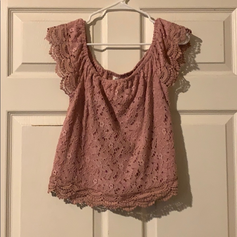 Blush Pink Off The Shoulder Lace Blouse L